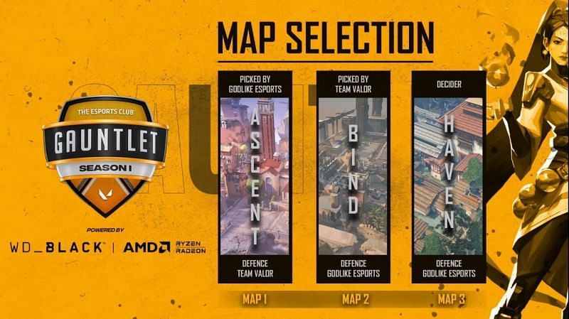 Team Valor vs Godlike Esports Selected Maps (Image via YouTube/The Esports Club)